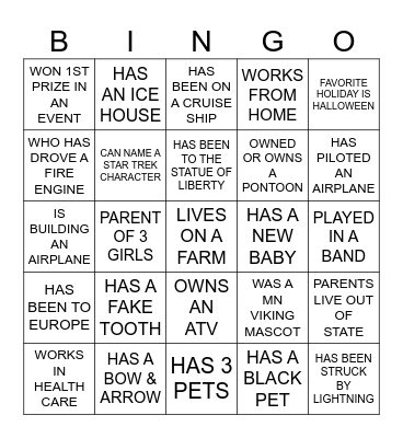 FIND SOME BODY WHO Bingo Card