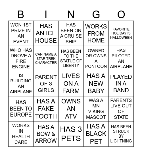 FIND SOME BODY WHO Bingo Card