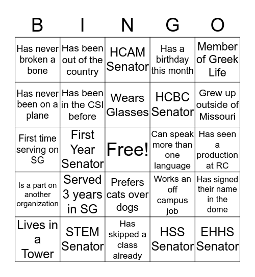 SGA Bingo Card