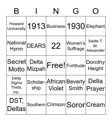 DELTA SIGMA THETA, INCORPORATED Bingo Card