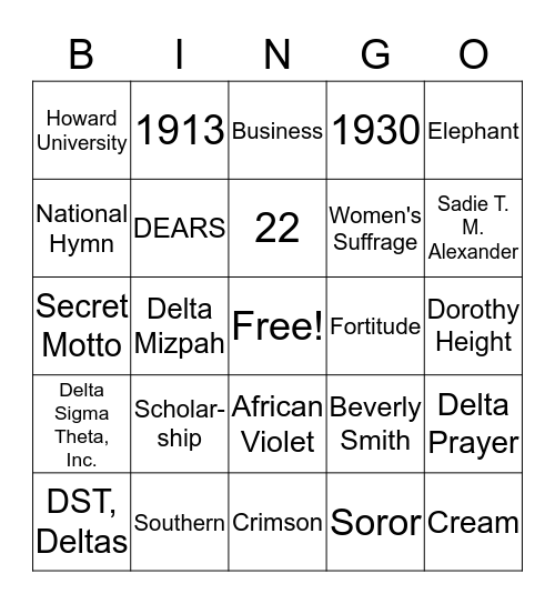 DELTA SIGMA THETA, INCORPORATED Bingo Card