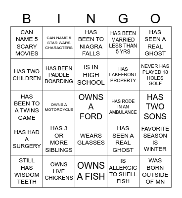 FIND SOME BODY WHO Bingo Card