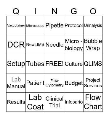 QINGO - Lab Week - Name _________________________ Bingo Card