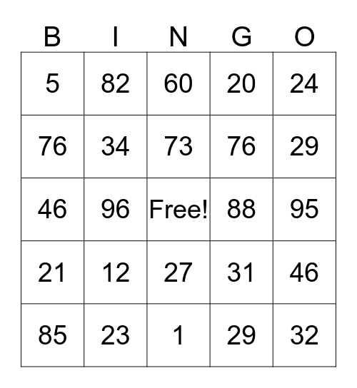 BINGO MULTIPLICATION Bingo Card