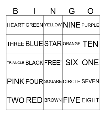 * COLORS, SHAPES, AND NUMBER FUN! * Bingo Card