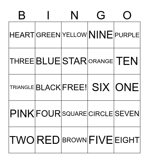 * COLORS, SHAPES, AND NUMBER FUN! * Bingo Card