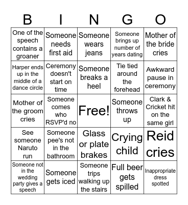 Alli and Reid's Wedding Bingo Card