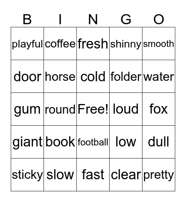 Nouns and Adjectives  Bingo Card