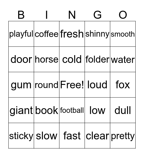 Nouns and Adjectives  Bingo Card