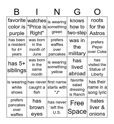 Find Someone Who.. Bingo Card
