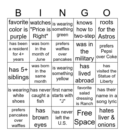 Find Someone Who.. Bingo Card