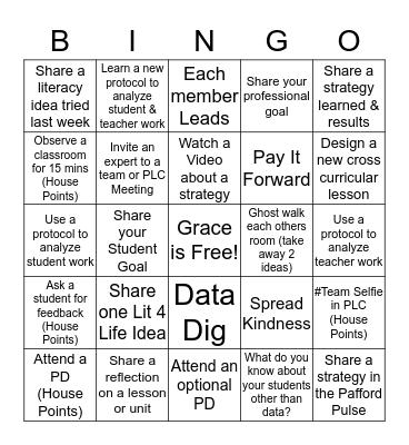 PLC BINGO (Complete Together For A Prize) Bingo Card