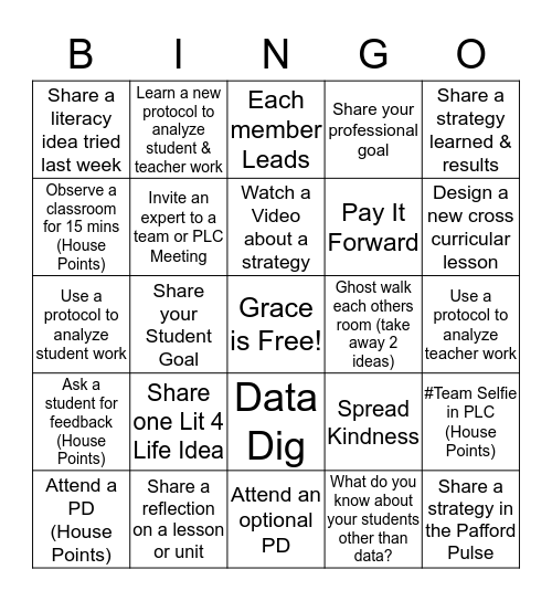 PLC BINGO (Complete Together For A Prize) Bingo Card