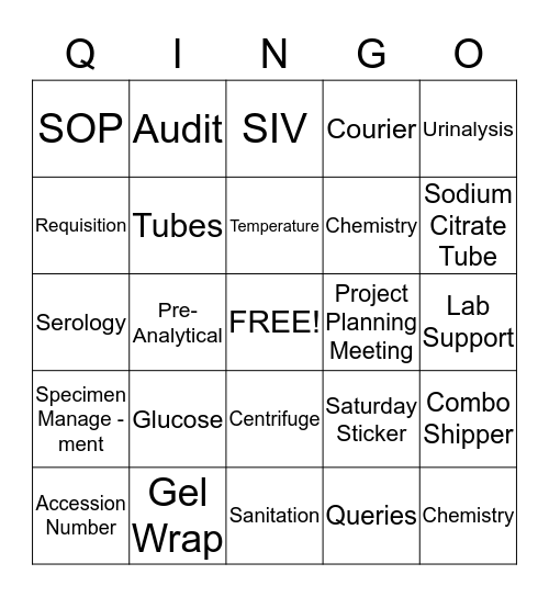 QINGO - Lab Week - Name _________________________ Bingo Card