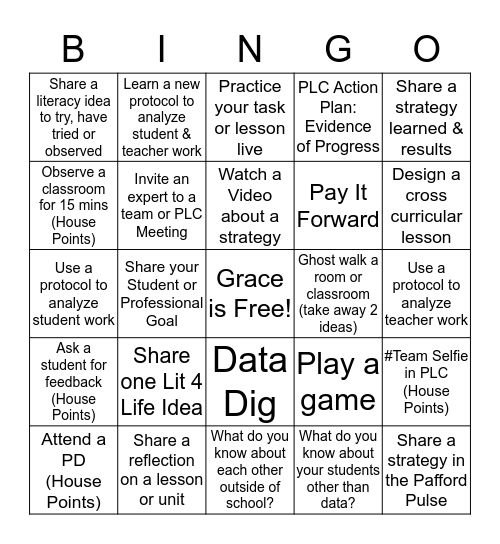 PLC BINGO (Complete Together For A Prize) Bingo Card