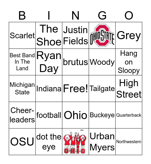 Ohio State Buckeyes Bingo Card