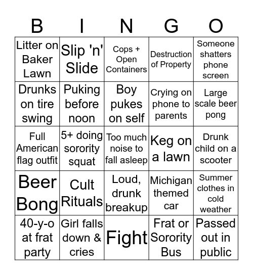 Rush Week Bingo! Bingo Card