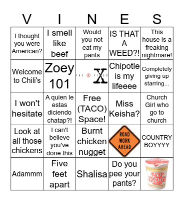 VINES Bingo Card