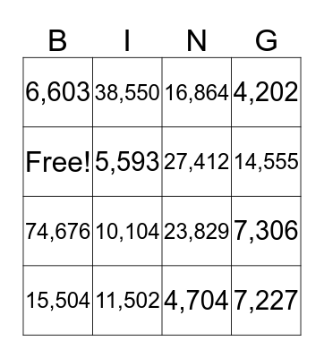 Multiplication Bingo Card