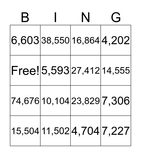 Multiplication Bingo Card