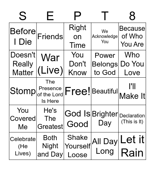 Joanna's Gospel Bingo Card