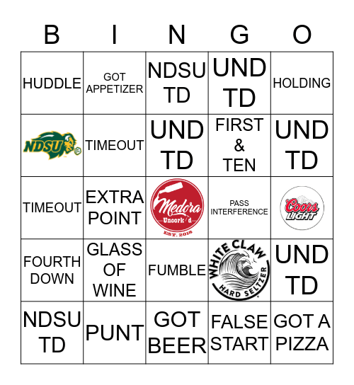 NDSU vs UND Bingo Card