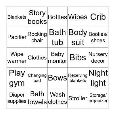 Baby Shower Bingo! Bingo Card