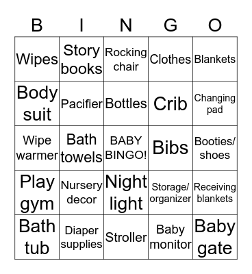 Baby Shower Bingo! Bingo Card