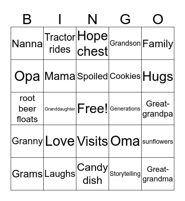 Grandparent Bingo Card
