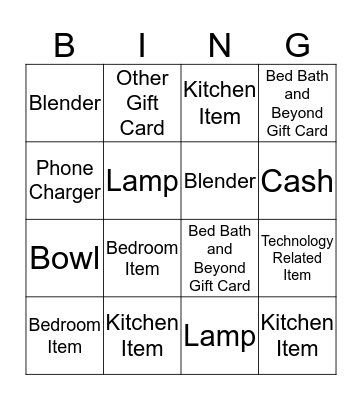 Kathryn's Bridal Shower Bingo Card
