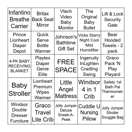 SHARDA & SHANAKA BABY SHOWER BINGO REGISTRY Bingo Card