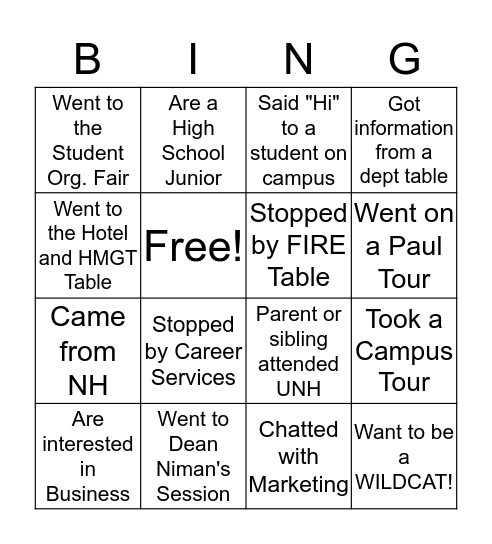 Paul College Undergraduate Programs Bingo Card