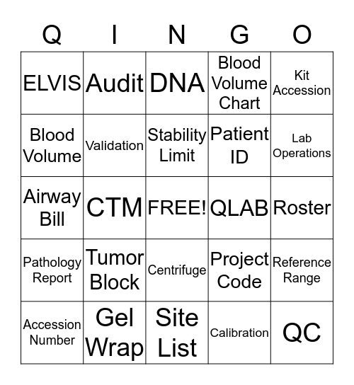 QINGO - Lab Week - Name _________________________ Bingo Card