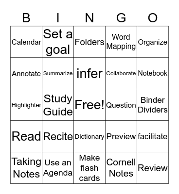 The Language of Study Skills Bingo Card