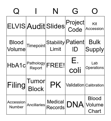 QINGO - Lab Week - Name _________________________ Bingo Card