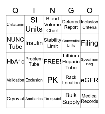 QINGO - Lab Week - Name _________________________ Bingo Card