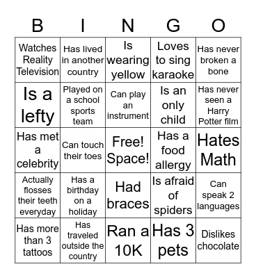 Find Someone Who Bingo Card