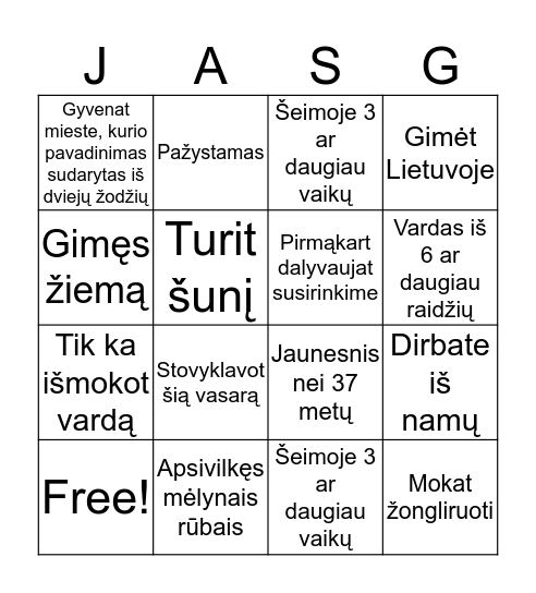 Susipažinam Bingo Card