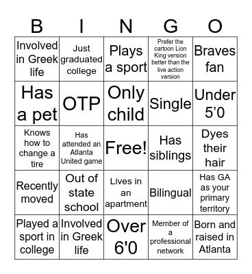 New Rep Bingo Card