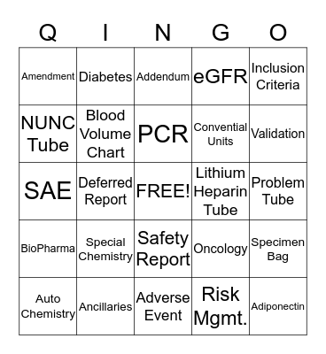 QINGO - Lab Week - Name _________________________ Bingo Card