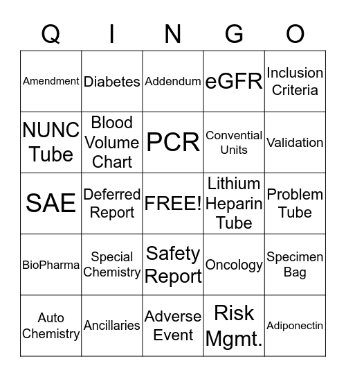 QINGO - Lab Week - Name _________________________ Bingo Card