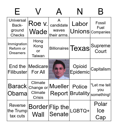 Evan's Debate Watch Party Bingo Card