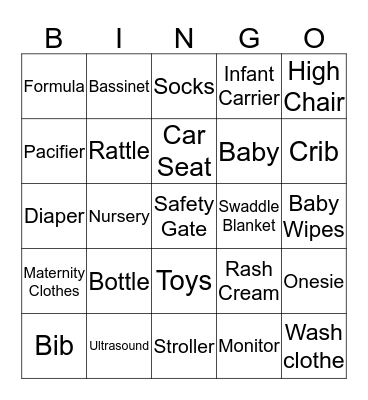 Baby Shower Bingo Card