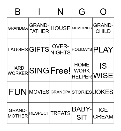 Grandparents Day Bingo Card