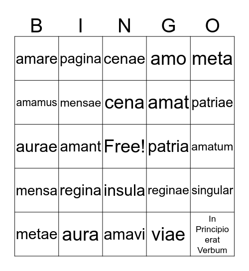 Latin Bingo Chapter 2 Bingo Card