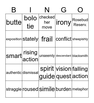 The Medicine Bag Vocabulary Bingo Card