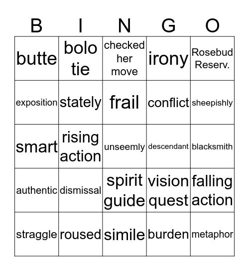 The Medicine Bag Vocabulary Bingo Card