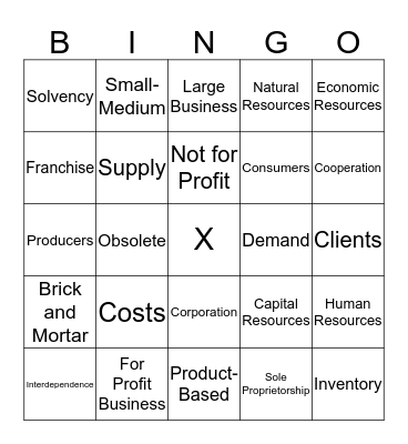 BUSINESS TERMS Bingo Card