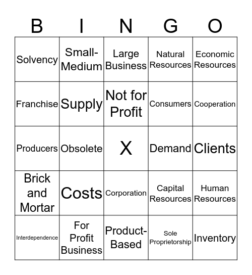 BUSINESS TERMS Bingo Card