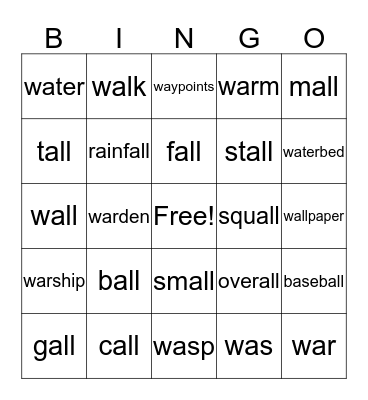 all/wa Bingo Card